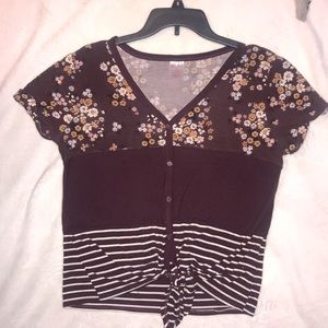 Color Block Knot Tie V Neck